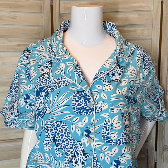 Printfresh + Anthropologie City Cats blue leopard print pajama shorts set NWOT - Picture 7 of 11